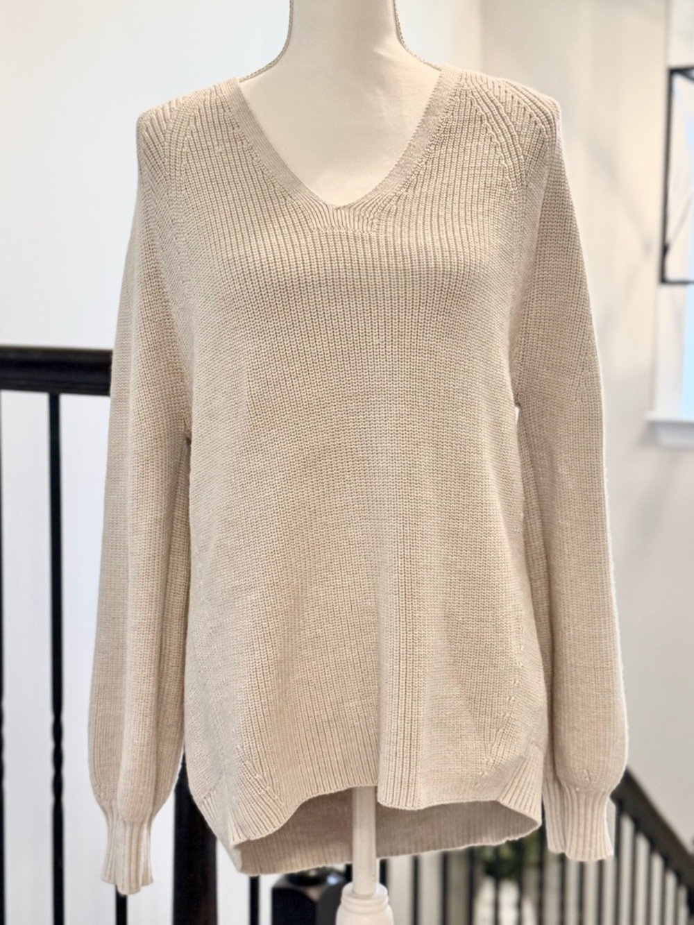 Athleta Beige V-Neck Knit Sweater